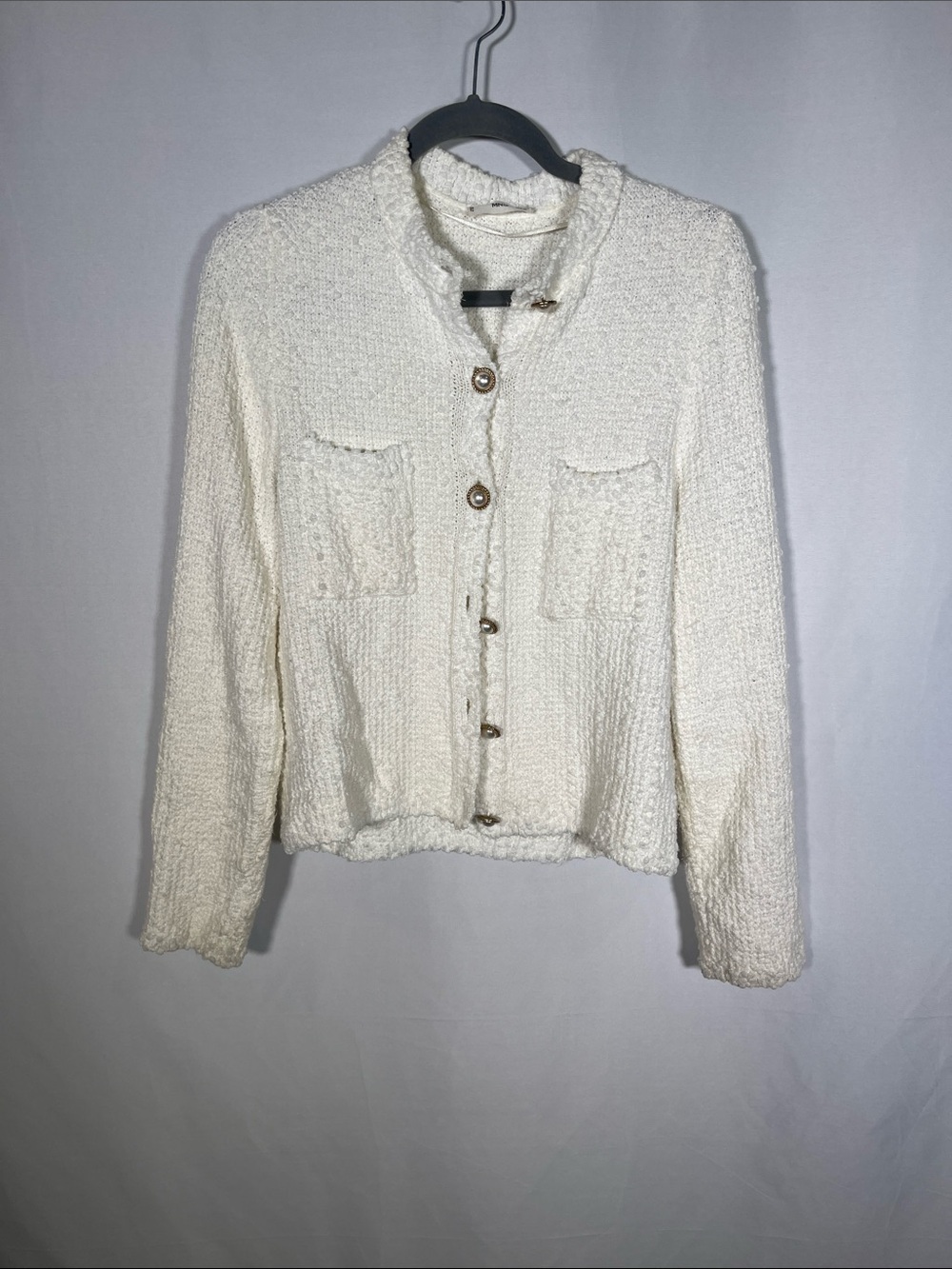 MANGO WOMENS TWEED TEXTURED BUTTON DOWN CARDIGAN SWEATER SMALL